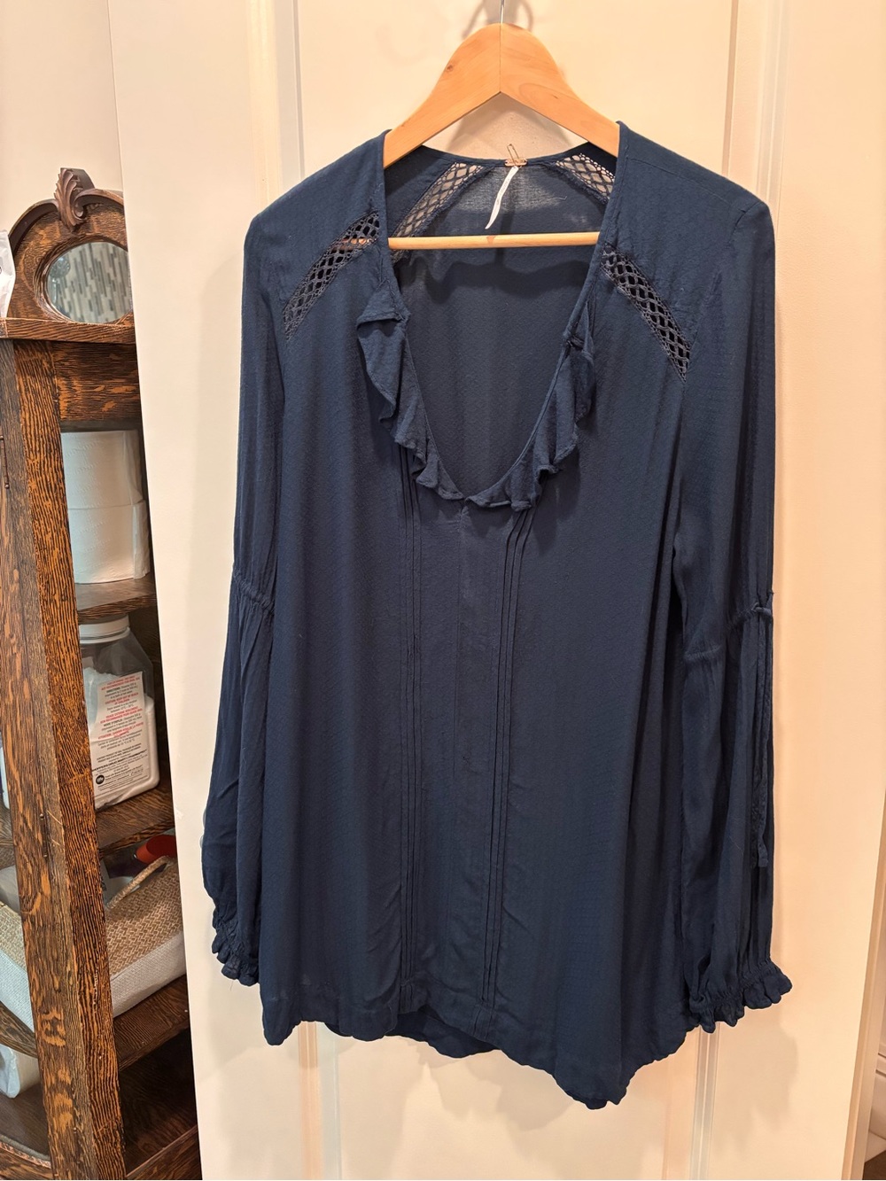 Free People Teal Ruffle V-Neck Mini Dress